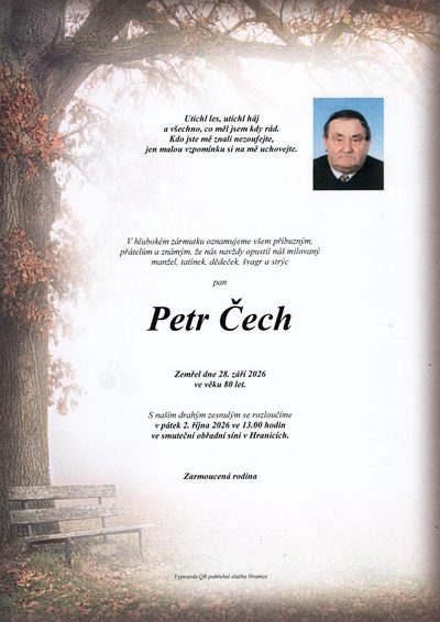 Smuteční oznámení – Petr Čech