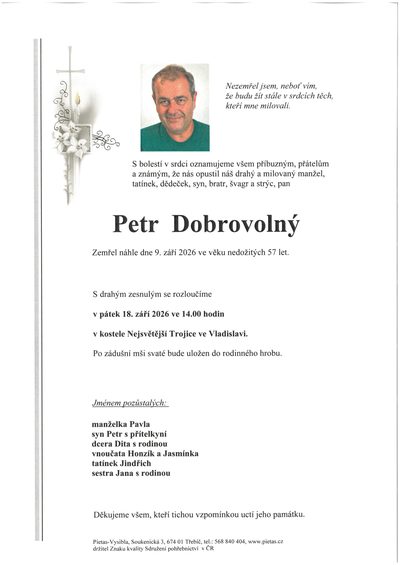 Smuteční oznámení – Petr Dobrovolný