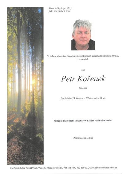 Smuteční oznámení – Petr Kořenek