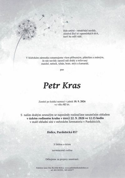 Smuteční oznámení – Petr Kras