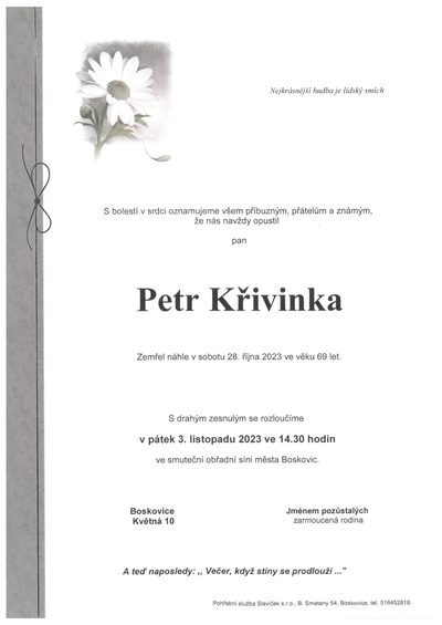 Smuteční oznámení – Petr Křivinka