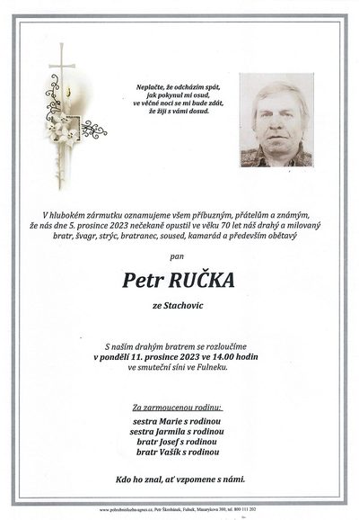 Smuteční oznámení – Petr Ručka