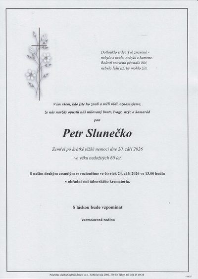 Smuteční oznámení – Petr Slunečko