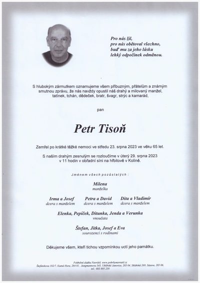 Smuteční oznámení – Petr Tisoň