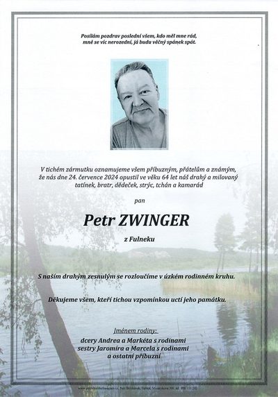 Smuteční oznámení – Petr Zwinger