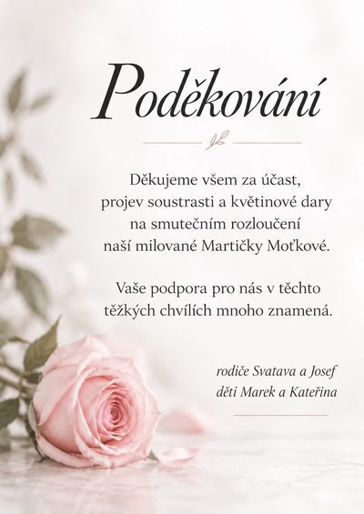 Smuteční oznámení – Poděkování
