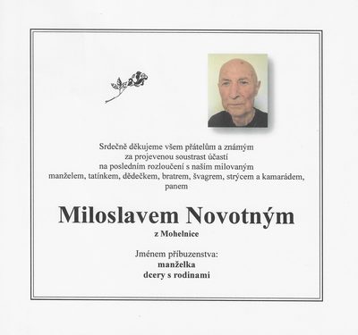Smuteční oznámení – Poděkování Miloslav