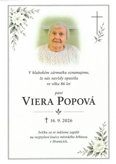 Smuteční oznámení – Popova Viera