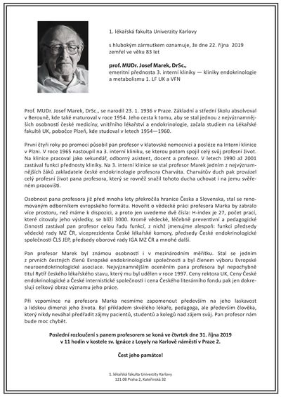 Smuteční oznámení – Prof Marek
