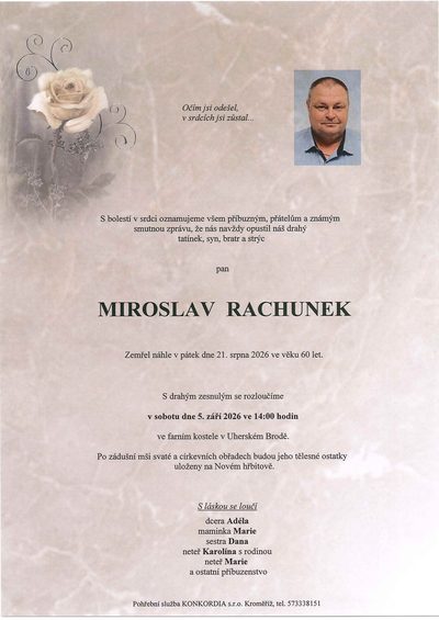 Smuteční oznámení – Rachunek Miroslav