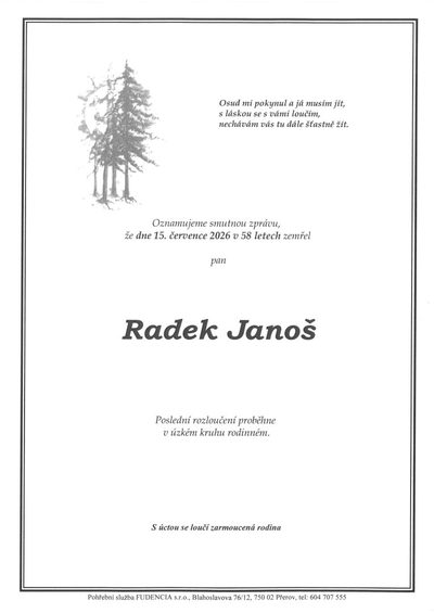 Smuteční oznámení – Radek Janoš