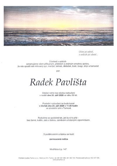 Smuteční oznámení – Radek Pavlišta