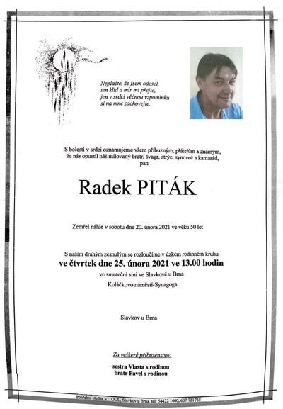 Smuteční oznámení – Radek Piták
