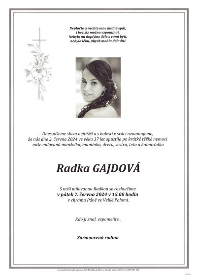 Smuteční oznámení – Radka Gajdová