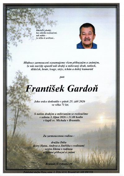 Smuteční oznámení – rantišek Gardoň