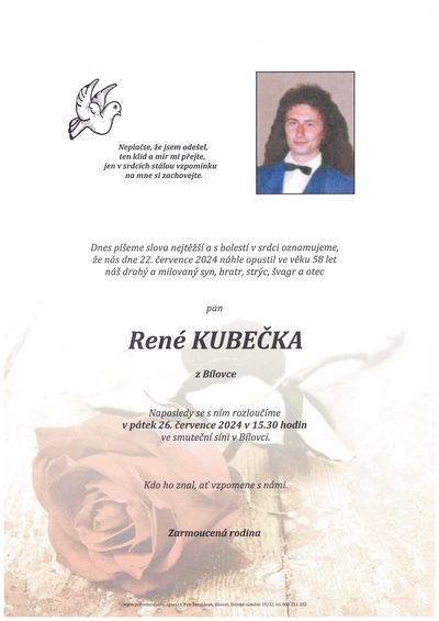 Smuteční oznámení – René Kubečka