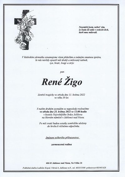 Smuteční oznámení – René Žigo