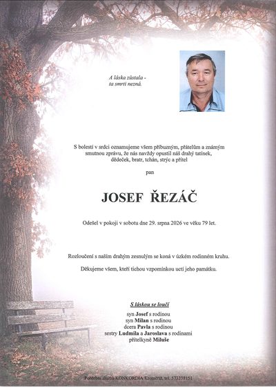 Smuteční oznámení – Řezáč Josef
