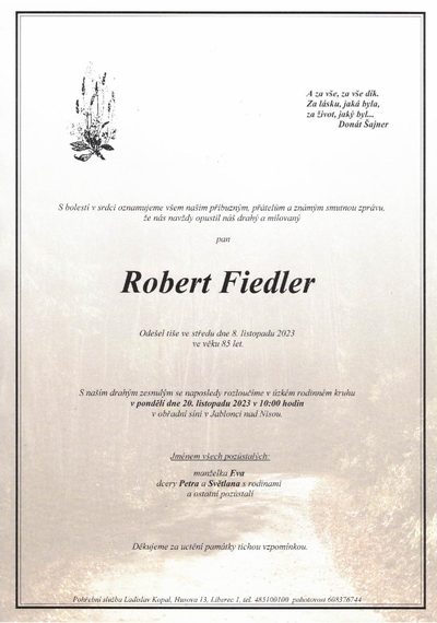 Smuteční oznámení – Robert Fiedler
