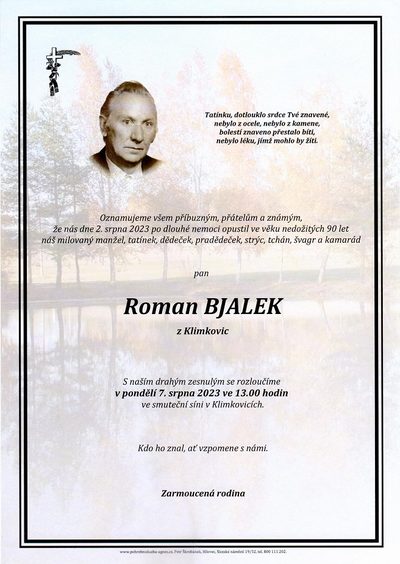 Smuteční oznámení – Roman Bjalek