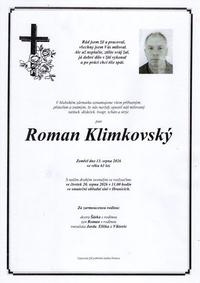 Smuteční oznámení – Roman Klimkovský