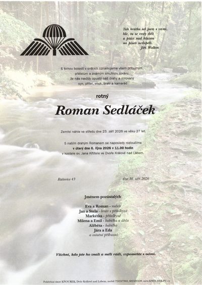 Smuteční oznámení – Roman Sedláček