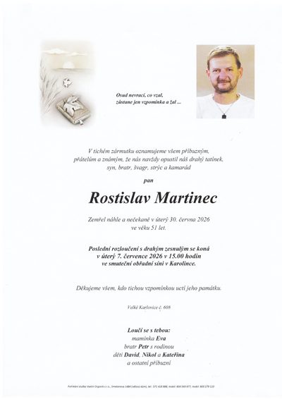 Smuteční oznámení – Rostislav Martinec