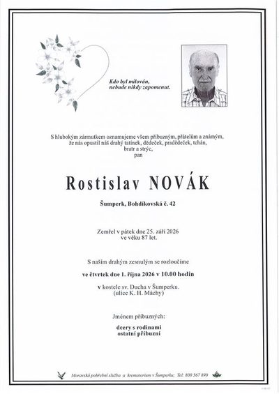 Smuteční oznámení – Rostislav Novák