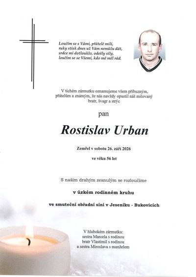 Smuteční oznámení – Rostislav Urban