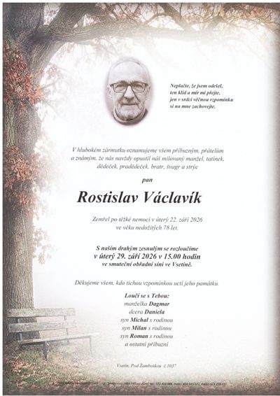 Smuteční oznámení – Rostislav Václavík