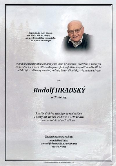 Smuteční oznámení – Rudolf Hradský