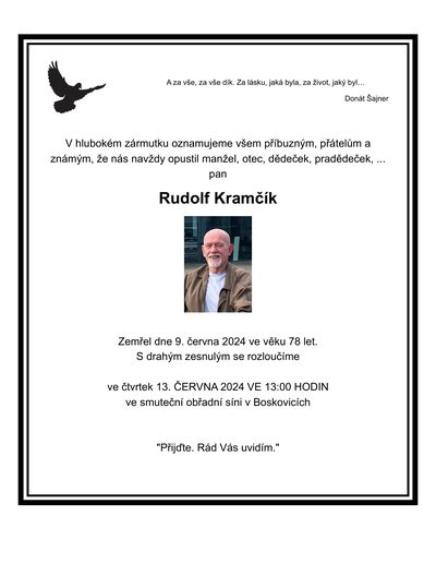 Smuteční oznámení – Rudolf Kramčík