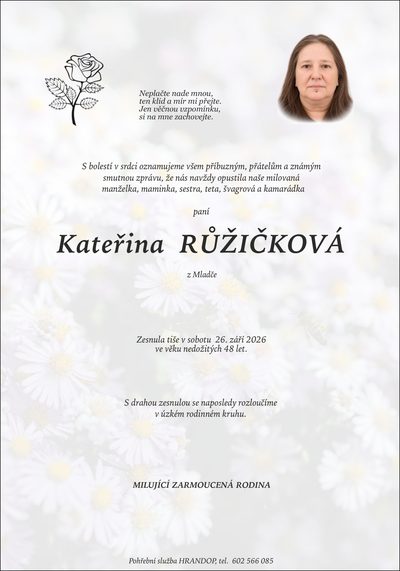 Smuteční oznámení – RŮŽIČKOVÁ Růžičková