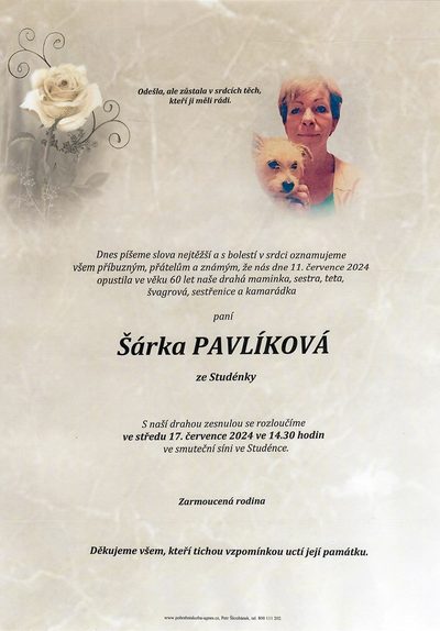 Smuteční oznámení – Šárka Pavlíková