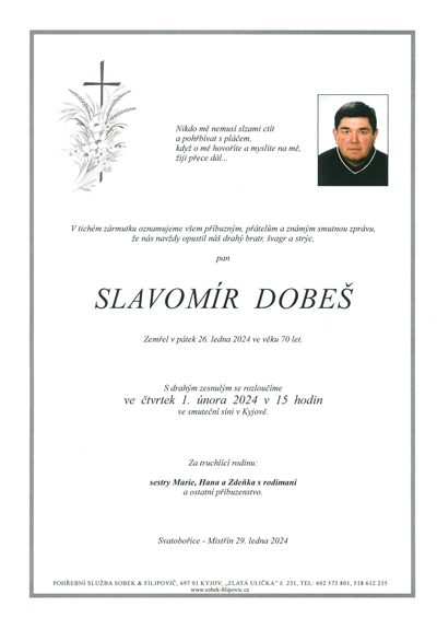 Smuteční oznámení – Slavomír Dobeš