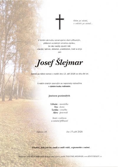 Smuteční oznámení – Šlejmar Josef