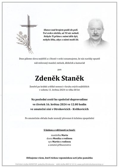 Smuteční oznámení – Slunce nad krajem padá do polí.