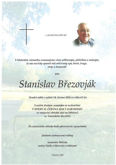Smuteční oznámení – Stanislav Březovják