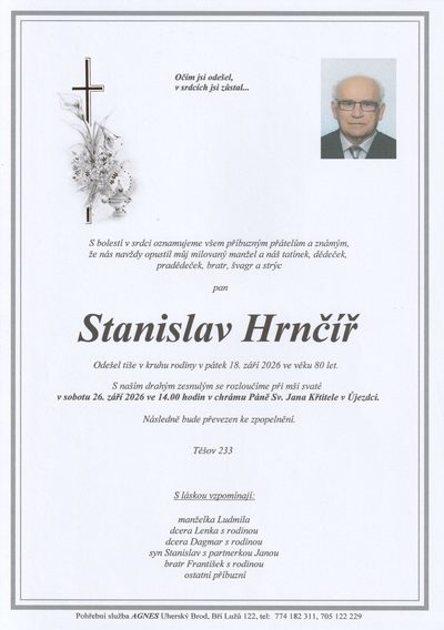 Smuteční oznámení – Stanislav Hrnčíř