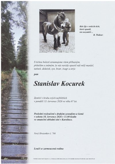 Smuteční oznámení – Stanislav Kocurek