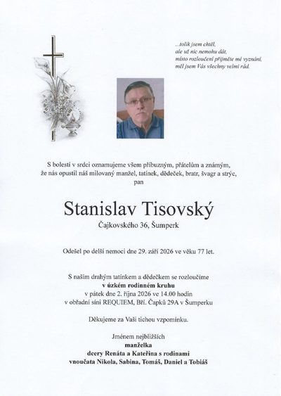 Smuteční oznámení – Stanislav Tisovský