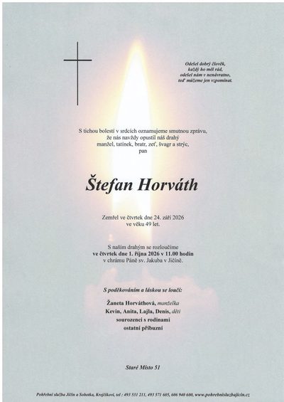 Smuteční oznámení – Štefan Horváth