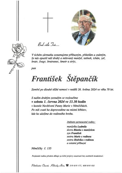 Smuteční oznámení – Stepancik Frantisek