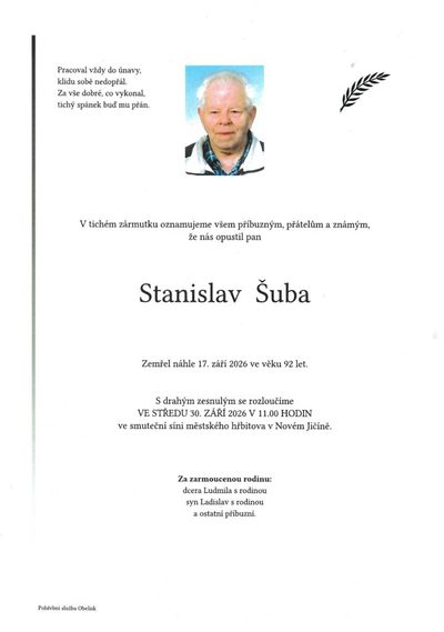 Smuteční oznámení – Suba