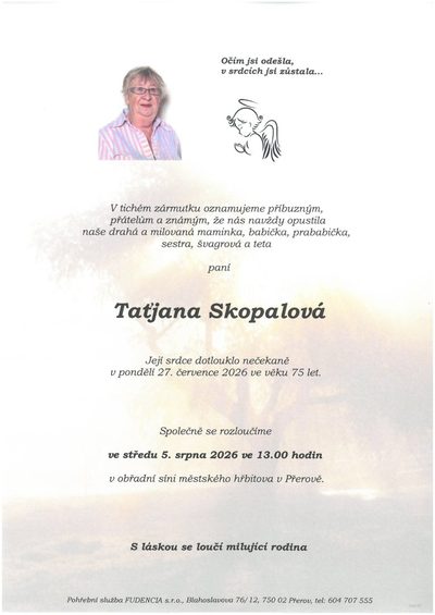 Smuteční oznámení – Taťjana Skopalová