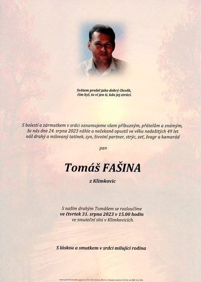 Smuteční oznámení – Tomáš Fašina