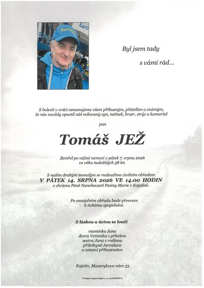 Smuteční oznámení – Tomáš Jež