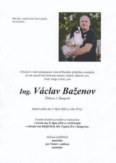 Smuteční oznámení – Ing. Václav Baženov