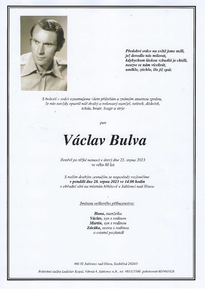Smuteční oznámení – Václav Bulva