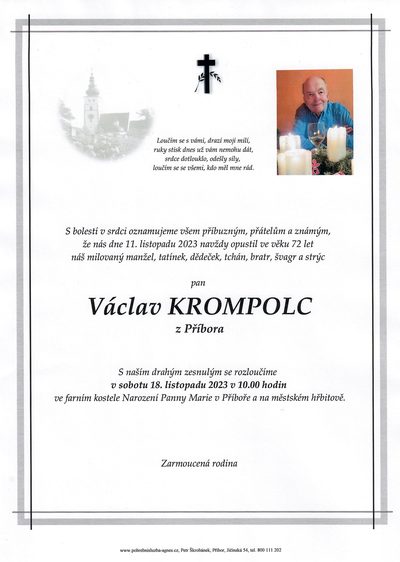 Smuteční oznámení – Václav Krompolc